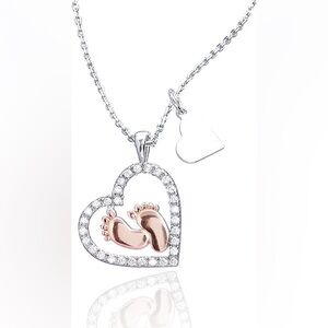 Mom To Be Pregnancy/ Baby Feet Heart Pendant Necklace To Expect Mom,Baby Shower